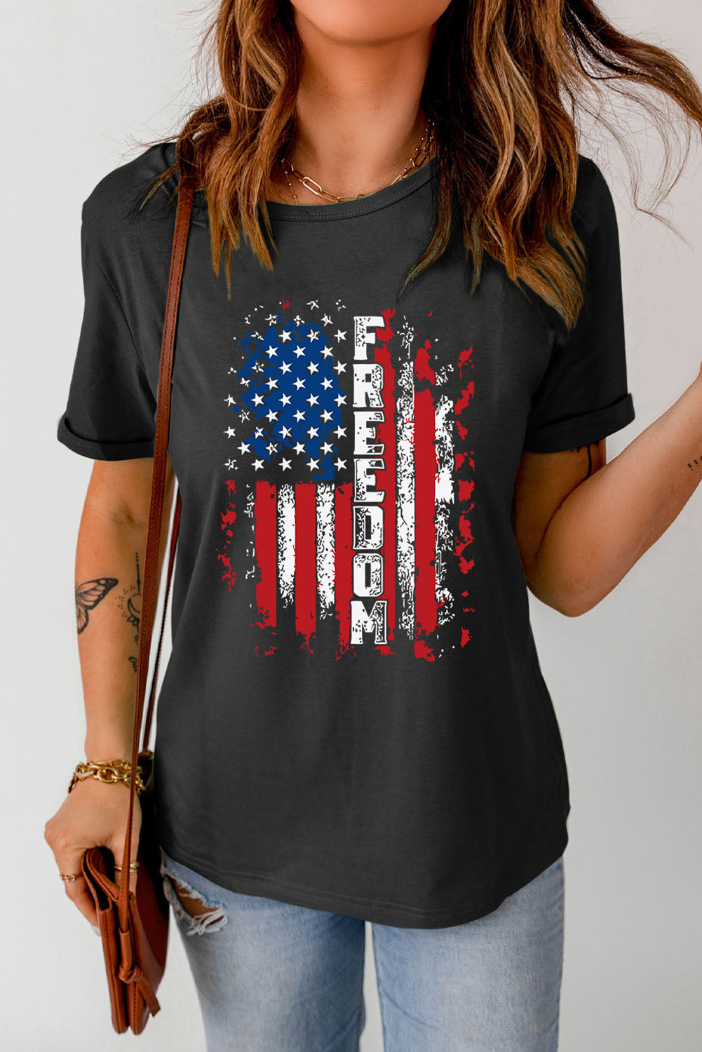 FREEDOM US Flag Graphic Round Neck Tee