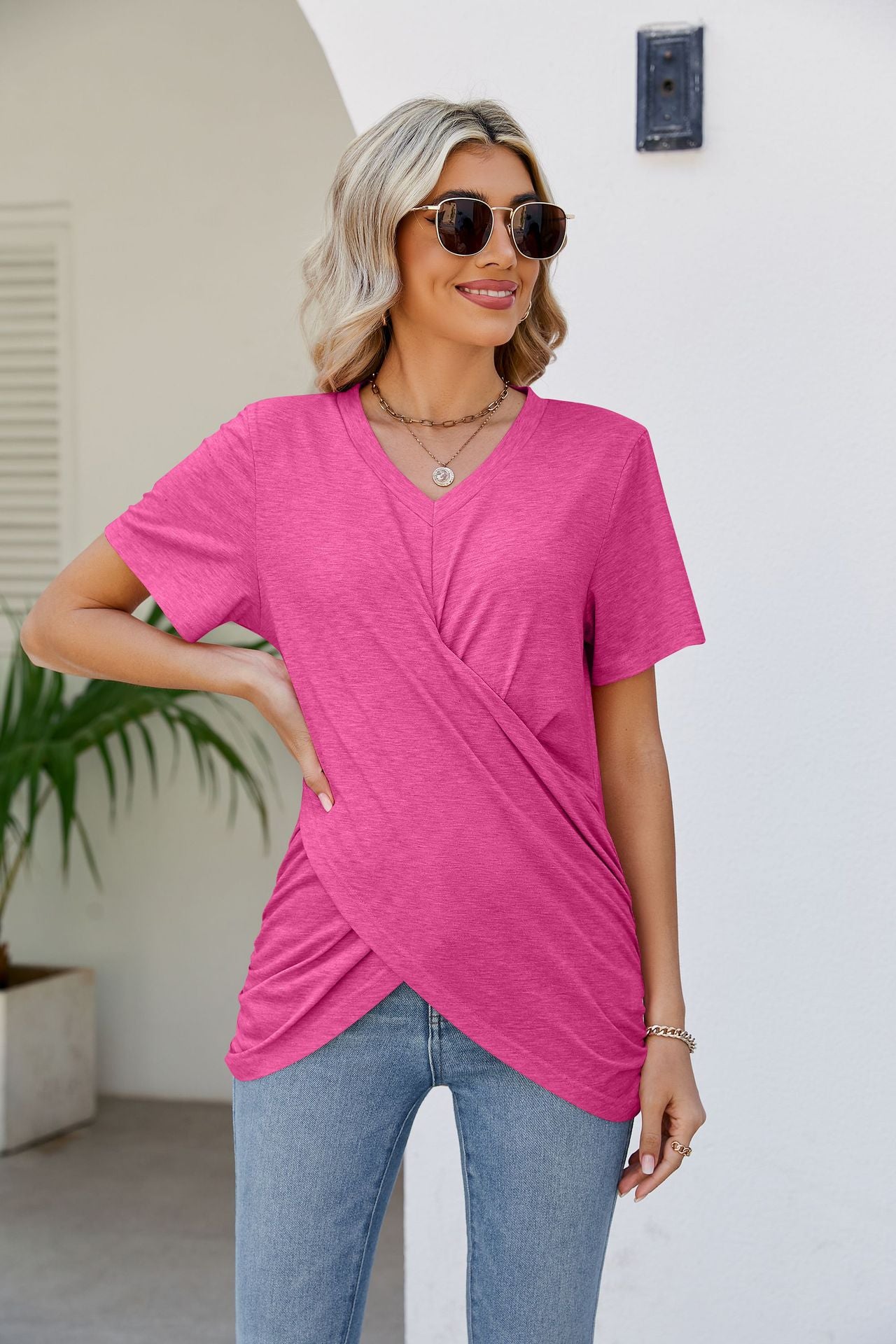 V-Neck Crisscross Short Sleeve Tee