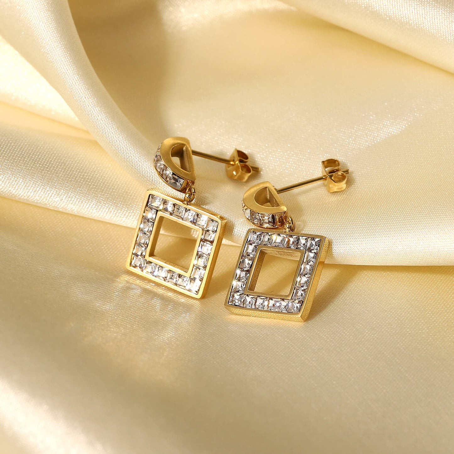 Squared Away Rhinestone Drop Earrings