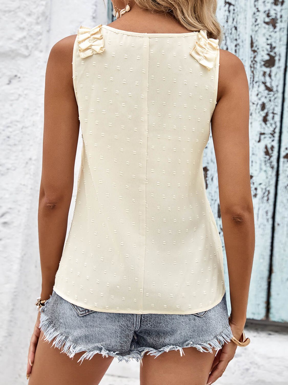 Swiss Dot Shoulder Detail V-Neck Tank