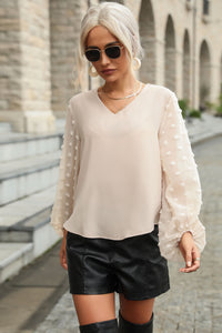 Swiss Dot Sleeve V-Neck Top