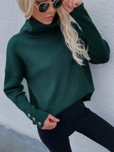 Load image into Gallery viewer, Button Detail Rib-Knit Turtleneck Sweater
