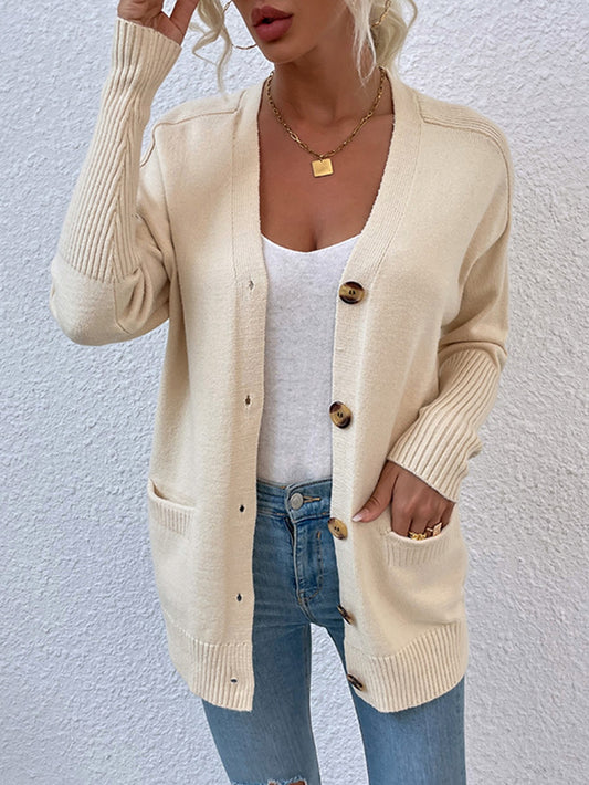 Rib-Knit Sleeve Button Down Cardigan