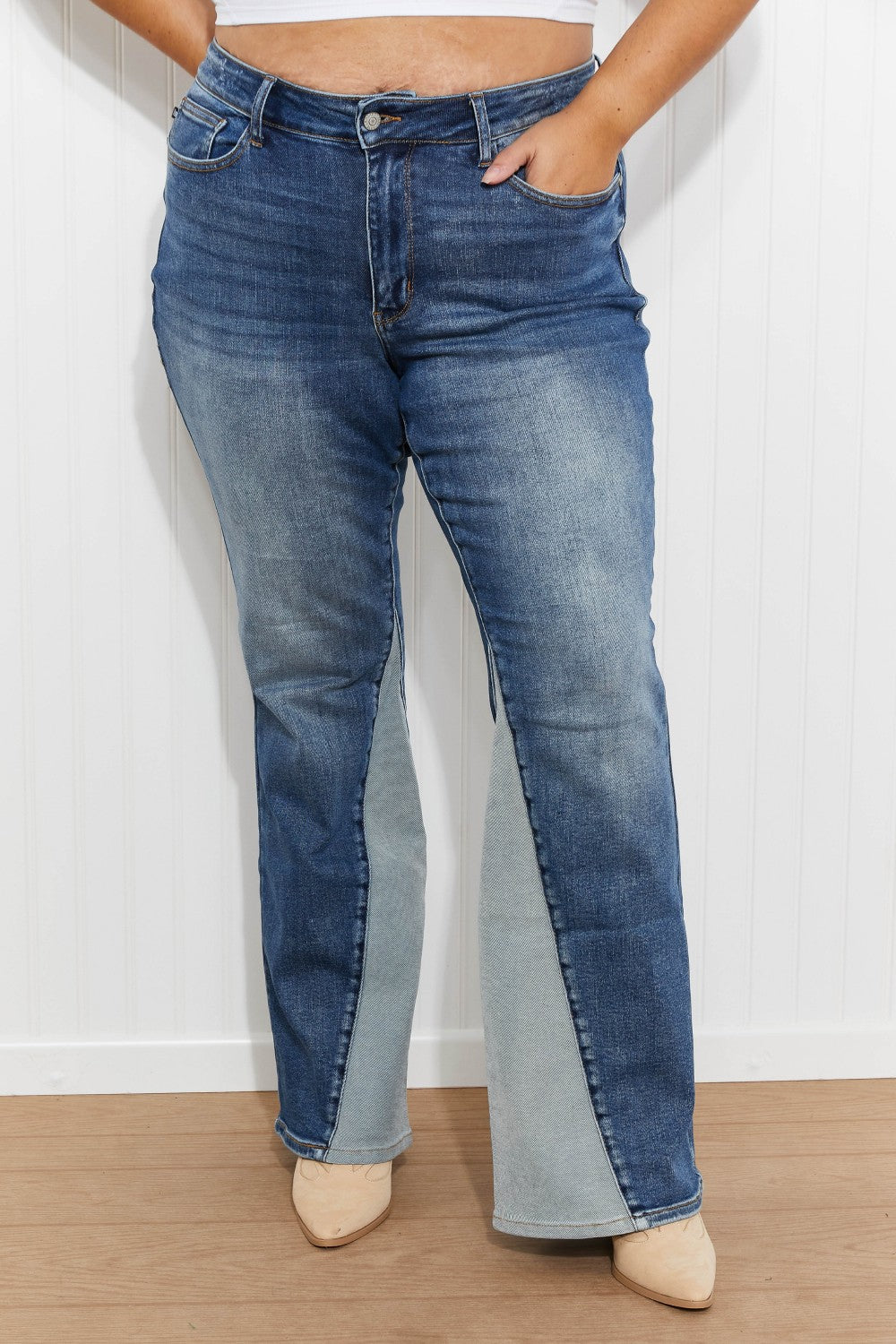 Judy Blue Frankie Full Size Inseam Panel Flare Jeans