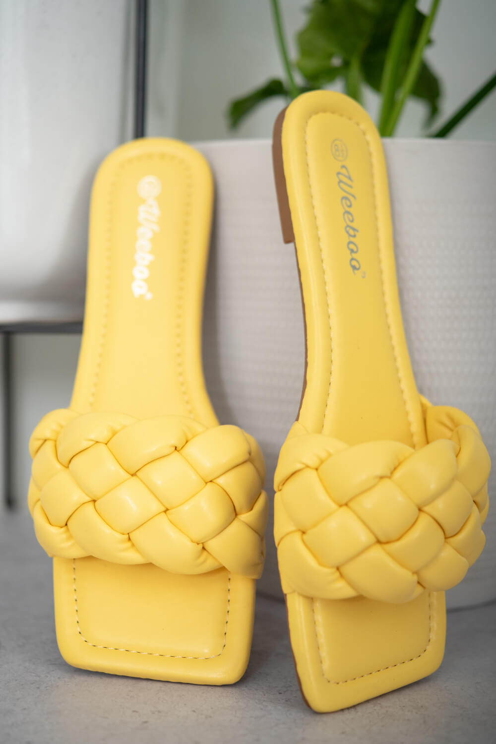 Weeboo Cakewalk Woven Square Toe Slides in Yellow