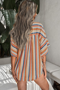 Multicolor Striped Short Sleeve Blouse