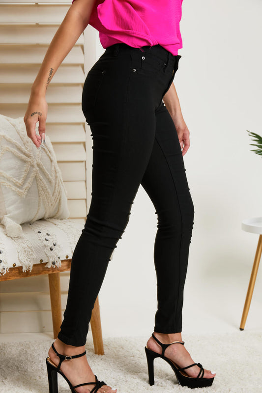 YMI Jeanswear Kate Hyper-Stretch Mid-Rise Skinny Jeans in Black