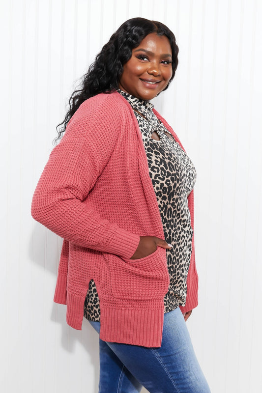 Zenana Cozy Feeling Full Size Waffle Knit Cardigan