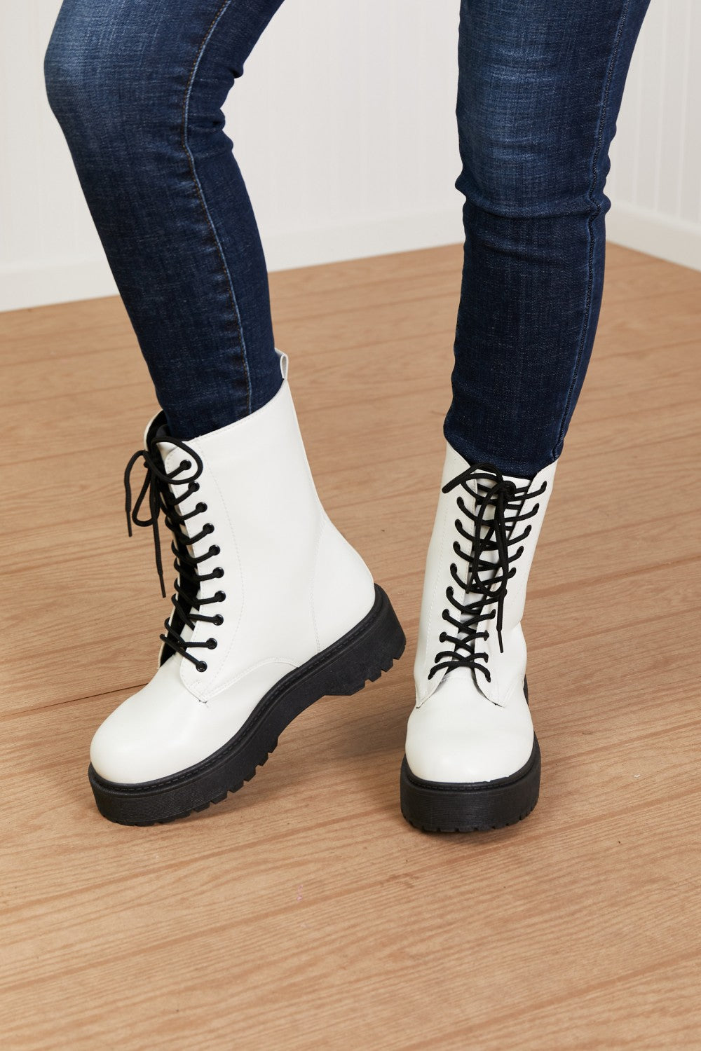 Weeboo Big Steps Platform Combat Boots in White