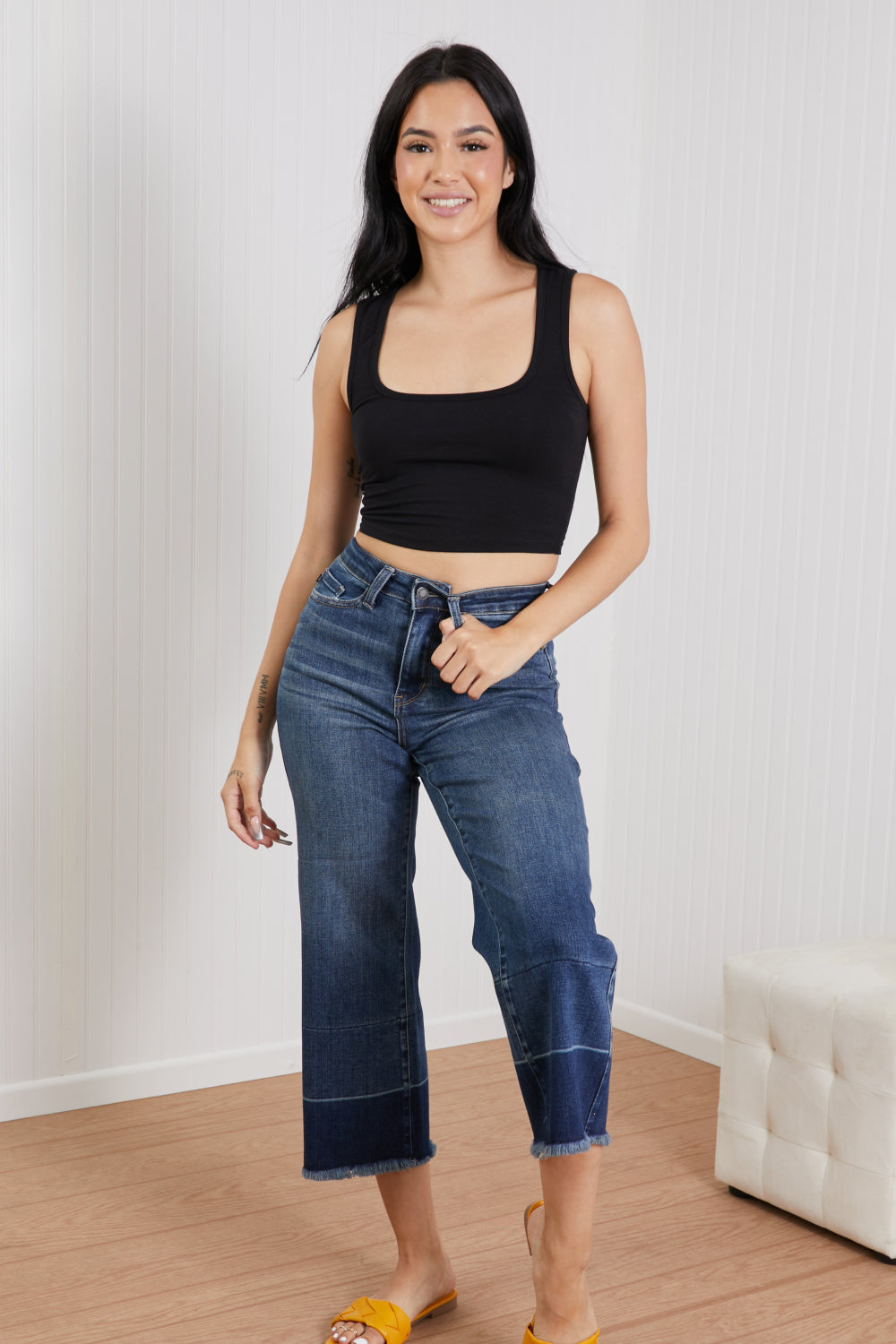 Judy Blue Savannah Full Size Wide Leg Cropped Jeans