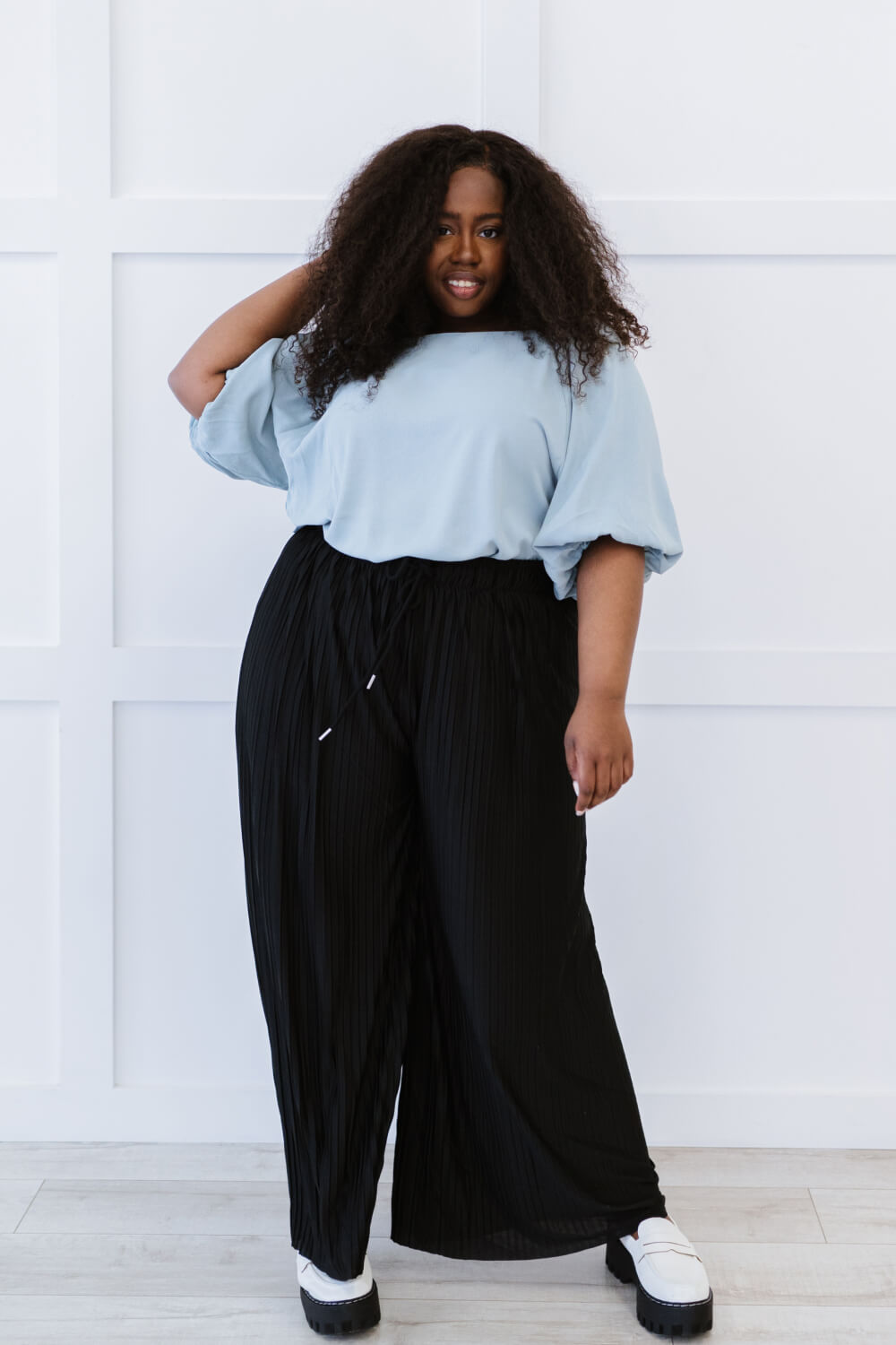 Zenana Pleats for Days Full Size Run Palazzo Pants