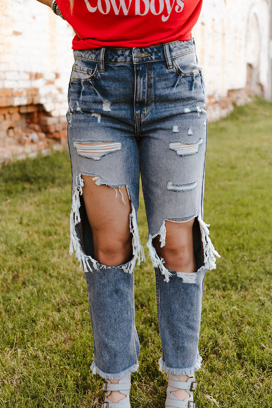 Distressed Frayed Hem Jeans