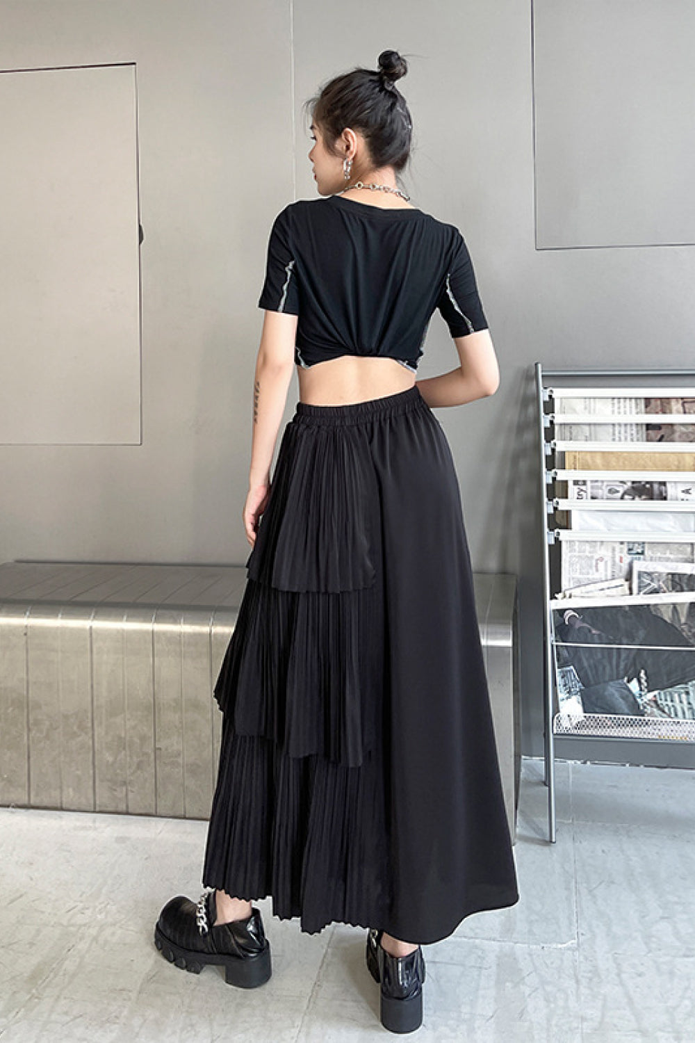 Asymmetrical Button Down Layered Maxi Skirt