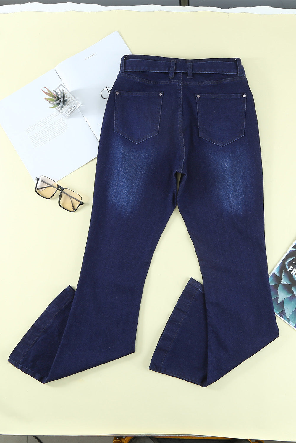 Belted Bell Bottom Jeans