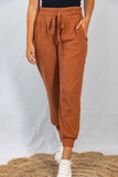 White Birch Full Size Drawstring Waist Rib-Knit Joggers with Pockets in Rust