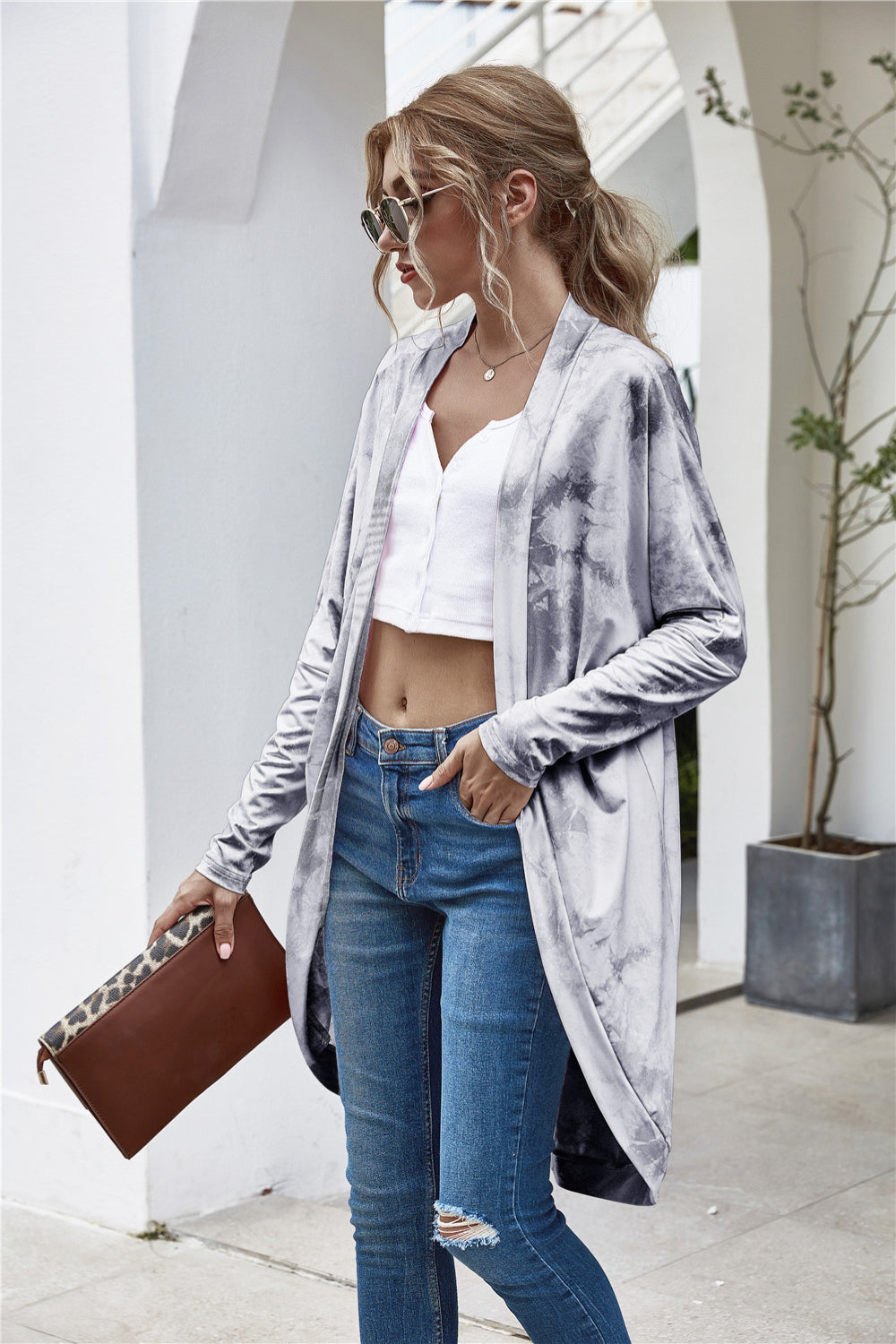 Tie-Dye Open Front Duster Cardigan