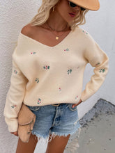 Load image into Gallery viewer, Floral Embroidery V-Neck Sweater
