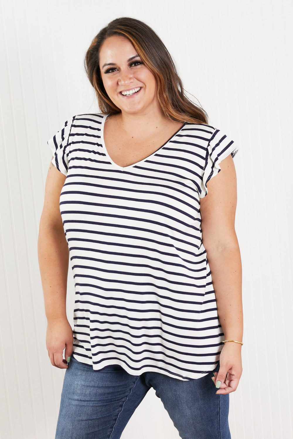 Sew In Love Illuminate the Way Full Size Striped Tee in Navy