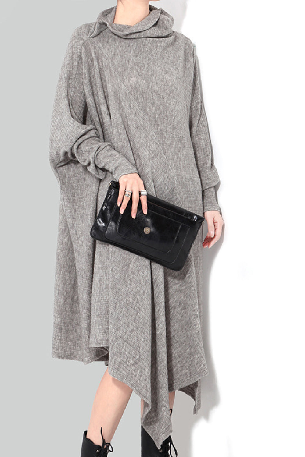 Asymmetrical Hem Rib-Knit Sweater Dress