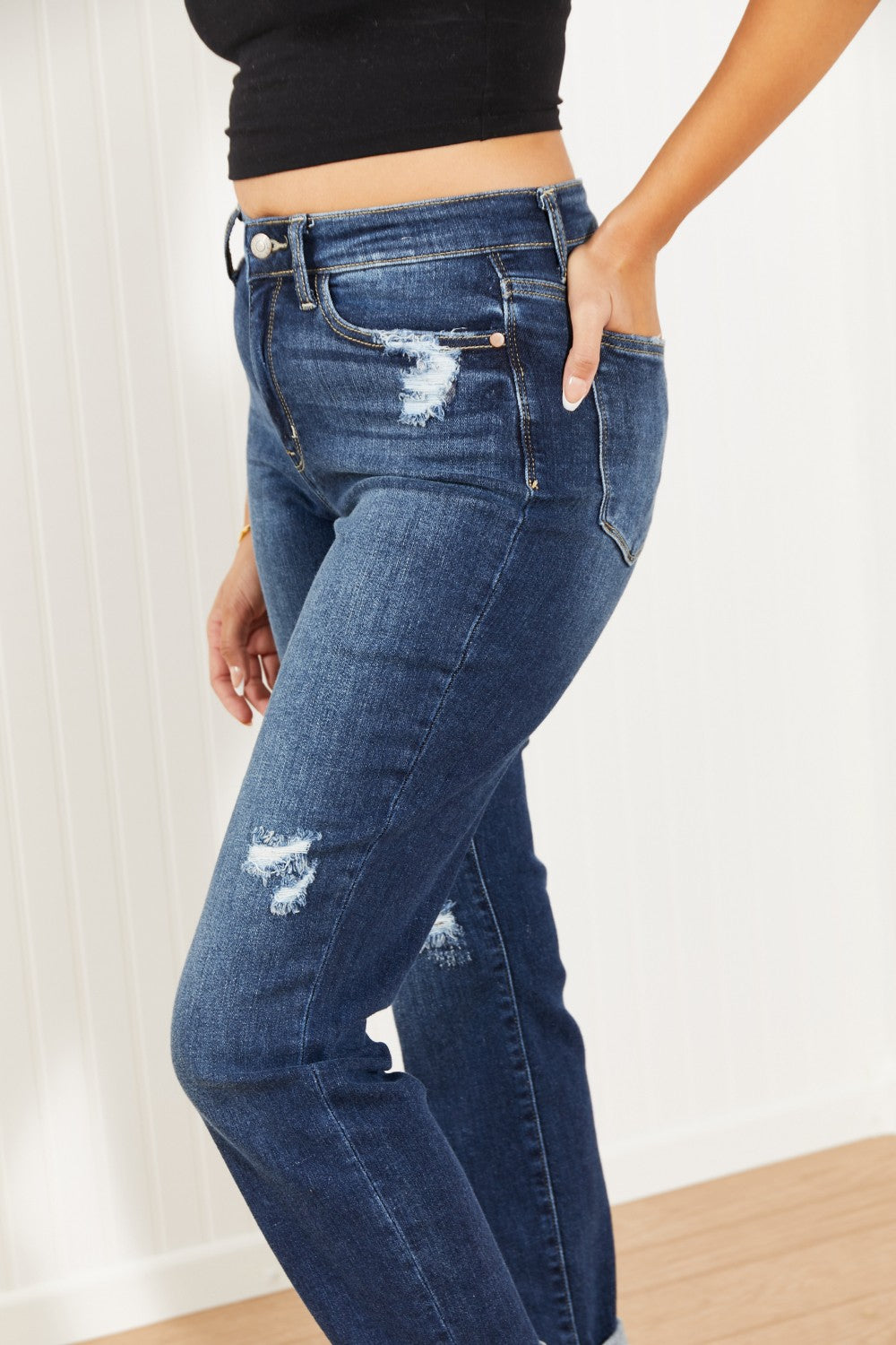 Judy Blue Avery Full Size High-Rise Cuffed Boyfriend Jeans