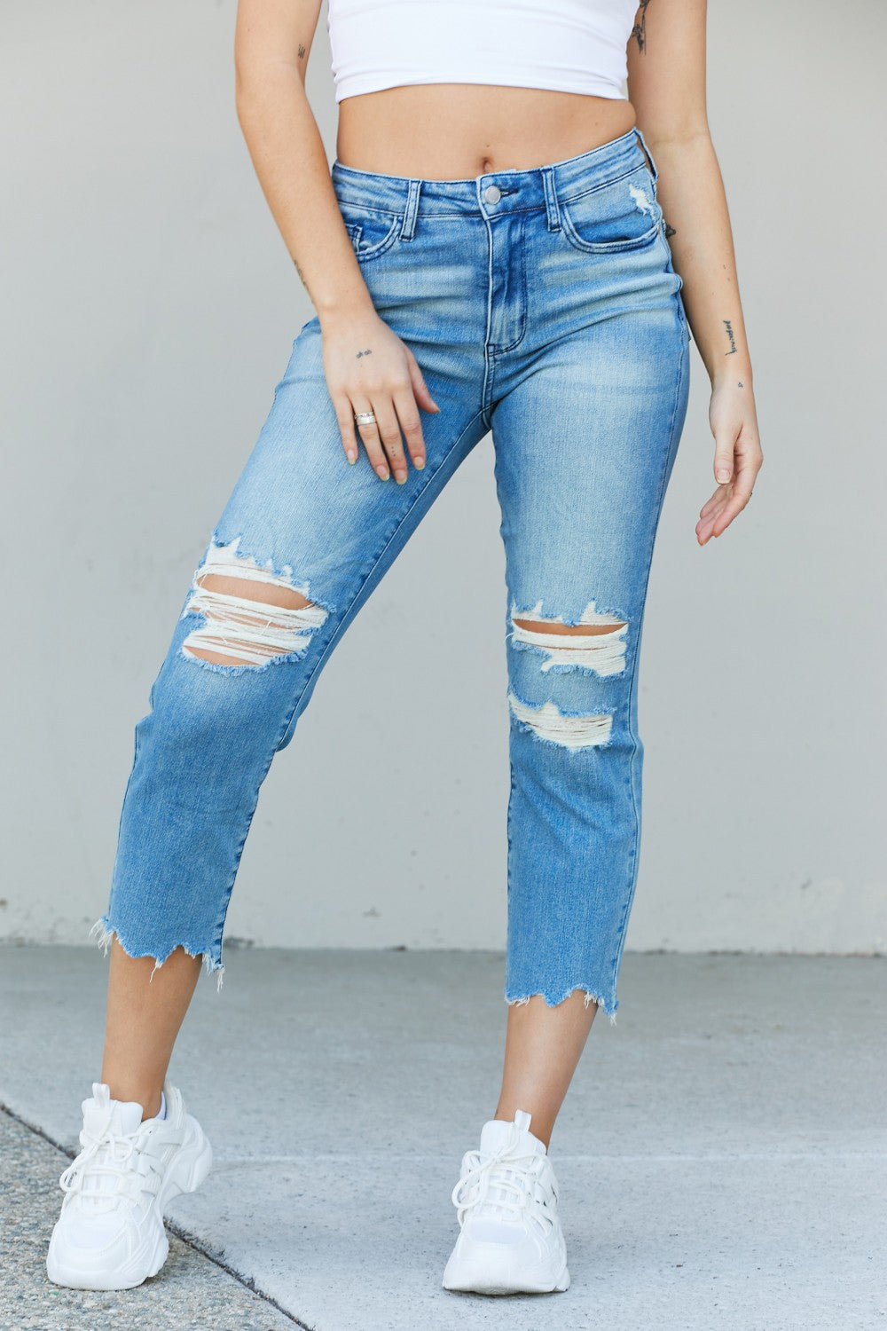 Judy Blue Full Size Distressed Raw Hem Cropped Jeans