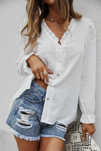 Swiss Dot Frill Trim Shirt