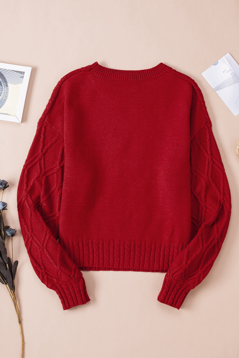 Cable-Knit Dropped Shoulder Sweater