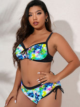 Load image into Gallery viewer, Plus Size Tie-Dye Tied Contrast Trim Bikini Set
