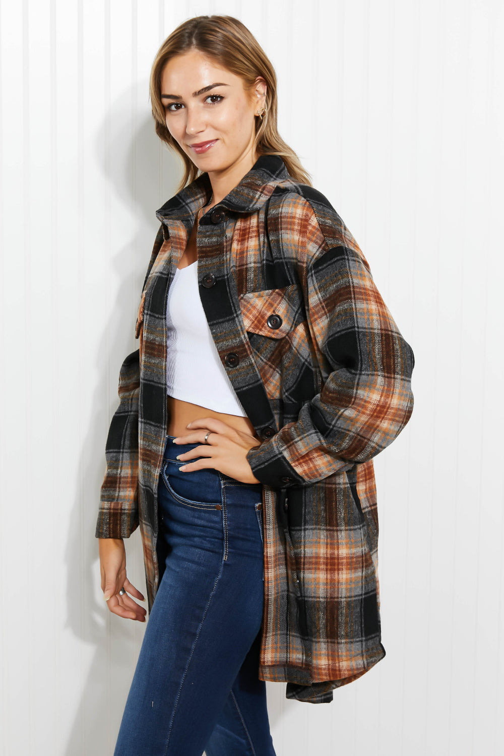 Zenana Farmer's Daughter Full Size Plaid Longline Shacket