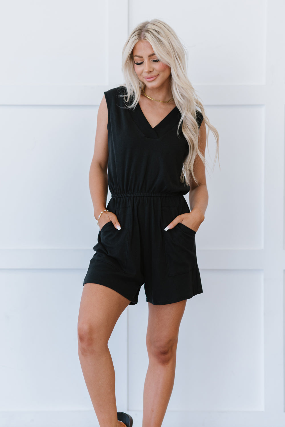 Zenana Oceans Away Full Size Sleeveless Romper in Black