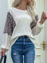 Load image into Gallery viewer, Leopard Color Block Waffle Knit Top
