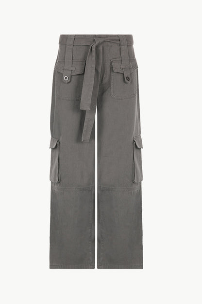 Belted Wide Leg Cargo Jeans