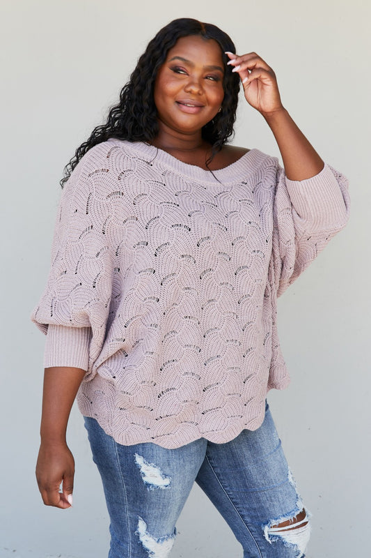 Sweet Lovely by Jen Drift Away Full Size Scallop Sweater