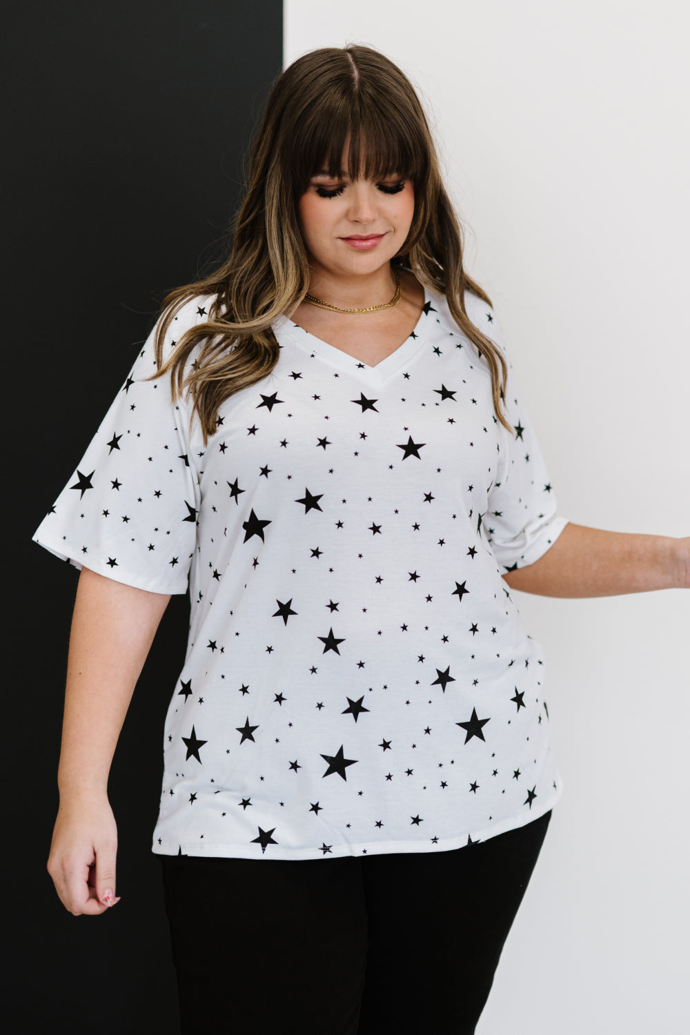 Zenana Made of Stars Full Size Tee in Ivory and Black