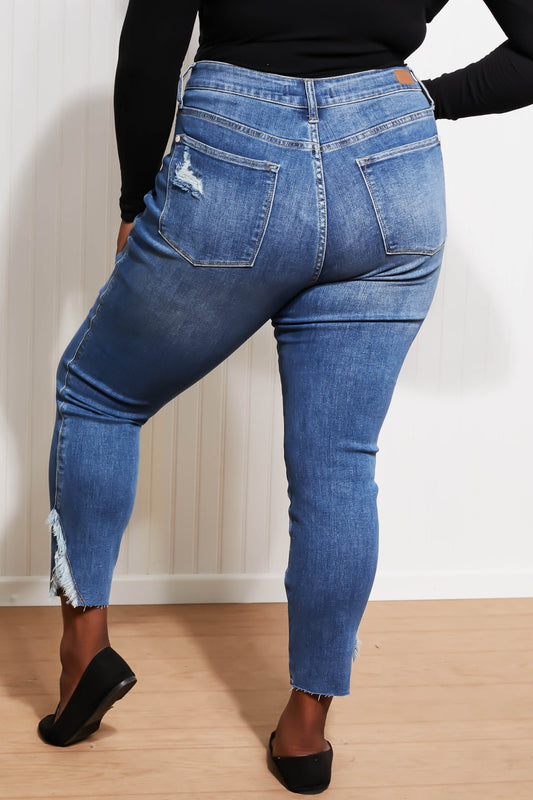 Judy Blue Full Size Skylar High-Waist Hem Detail Skinny Jeans