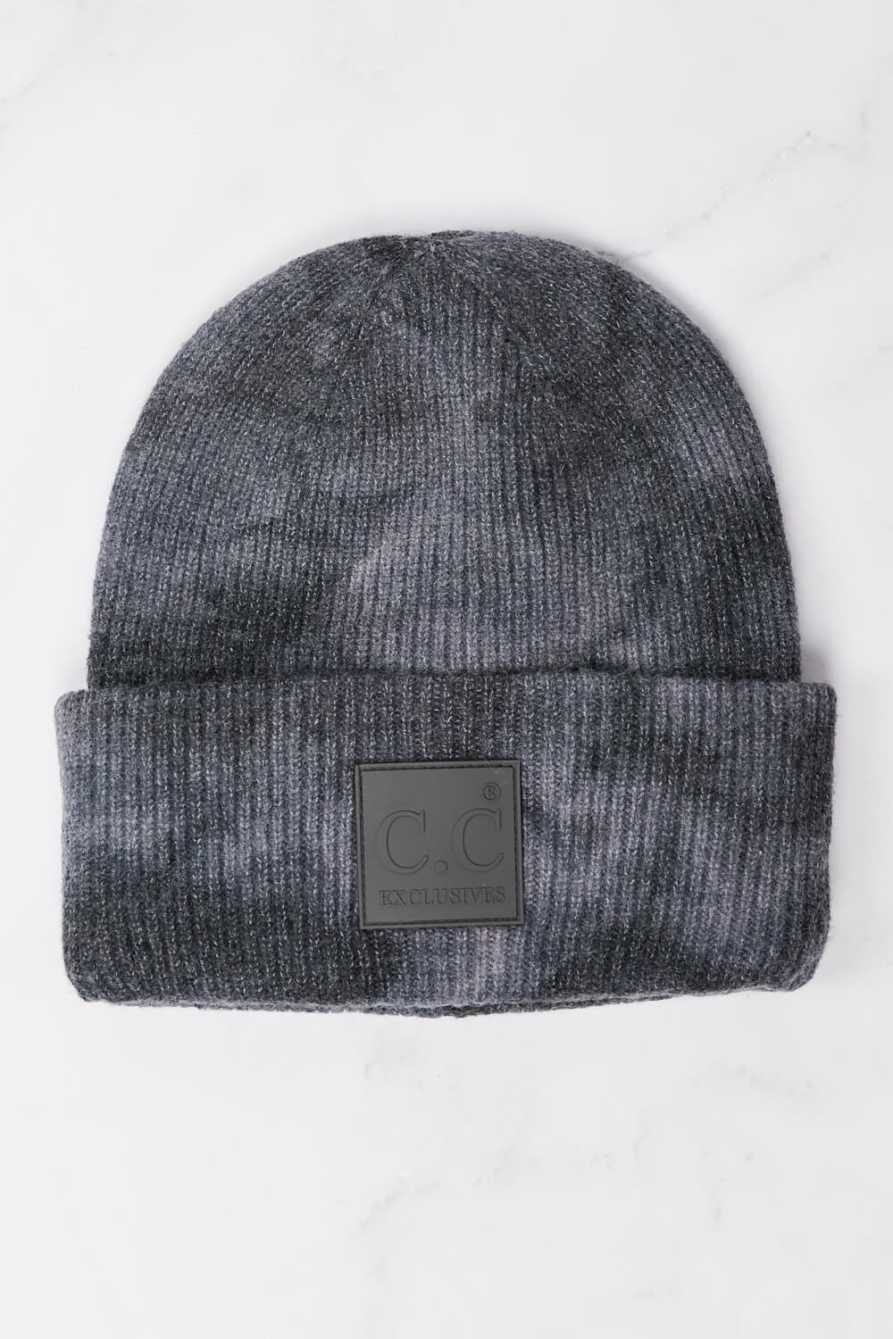 Tie-Dye Rubber Patch Beanie in Gray