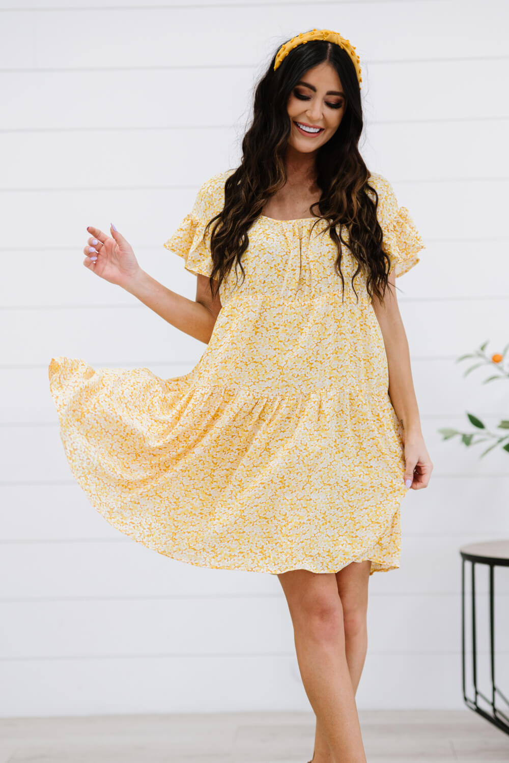 Davi & Dani Fresh as a Daisy Full Size Floral Tiered Mini Dress