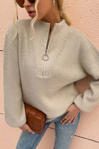 Quarter Zip Rib-Knit Sweater