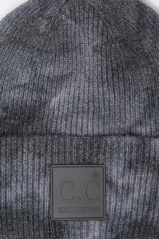 Tie-Dye Rubber Patch Beanie in Gray