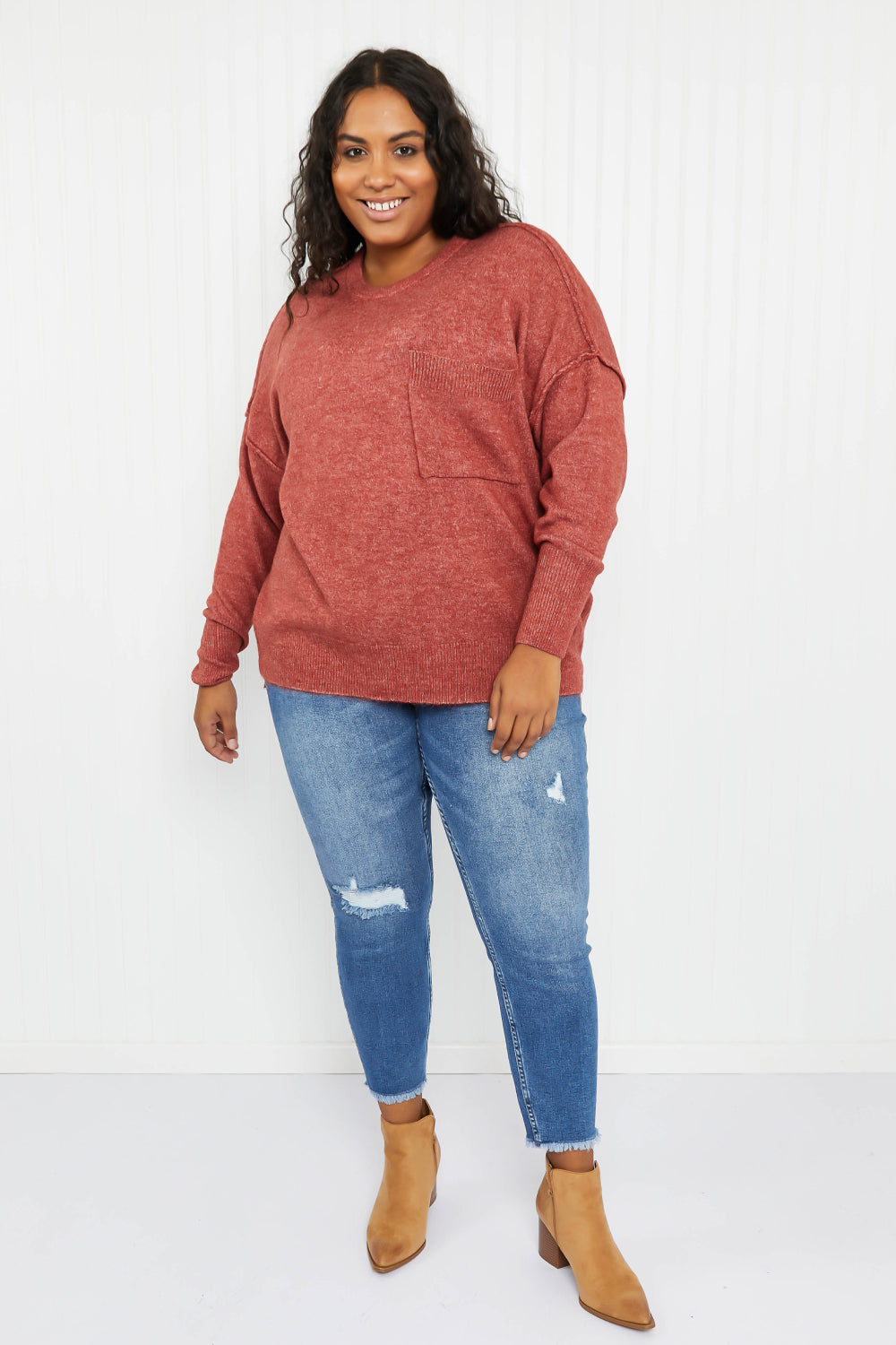 Zenana Forest in Fall Full Size High-Low Hem Pocket Sweater