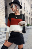 Color Block Long Sleeve Round Neck Sweater