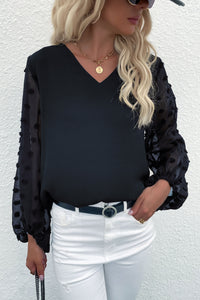 Swiss Dot Sleeve V-Neck Top