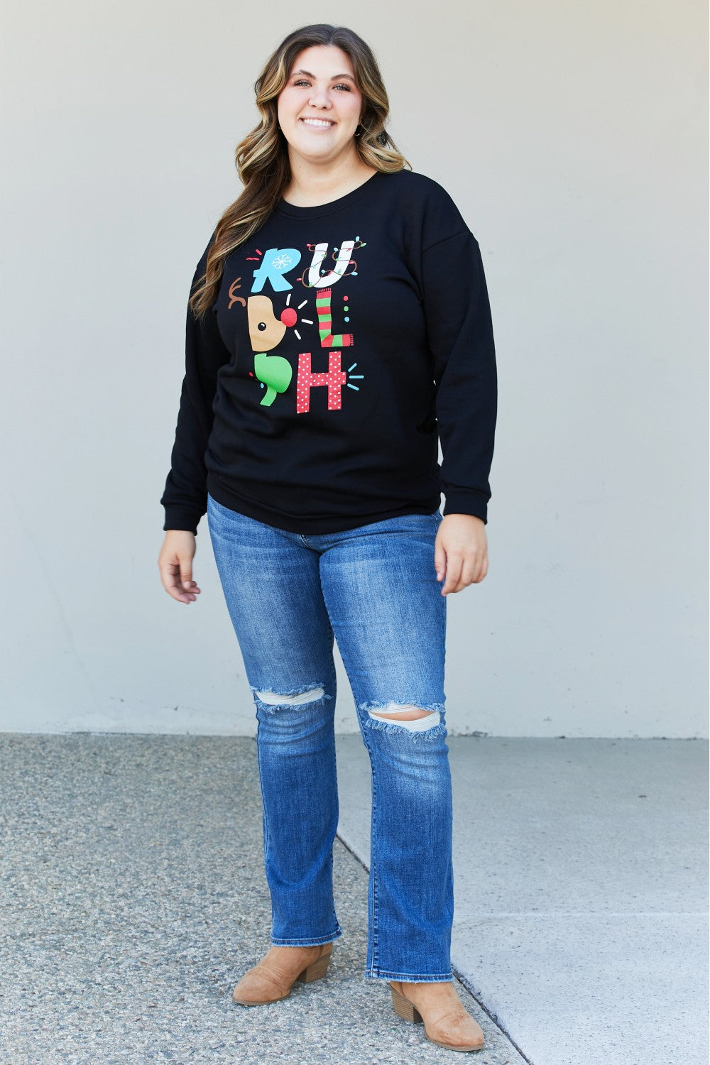 TEES2URDOOR Full Size Christmas Graphic Round Neck Sweatshirt