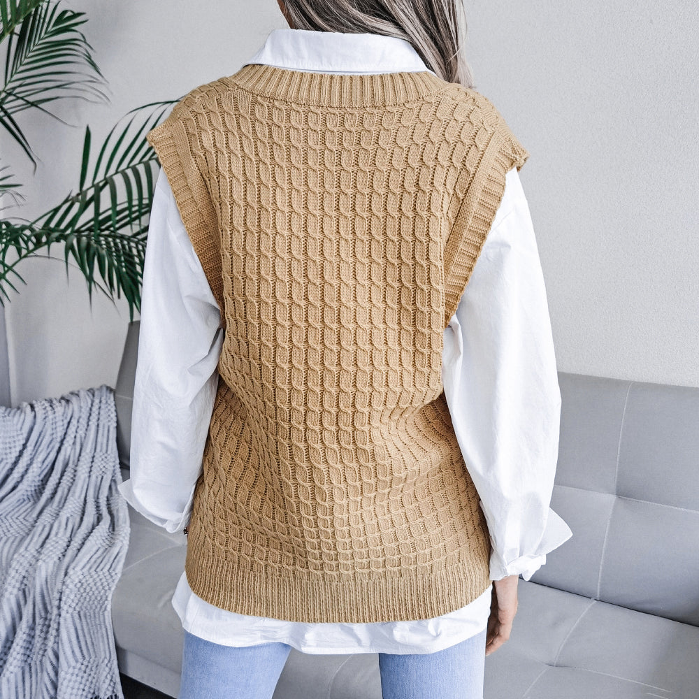 Cable-Knit Capped Sleeve Sweater Vest