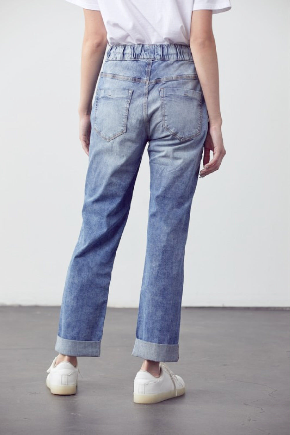 Muselooks Drawstring Waist Distressed Cuffed Jeans