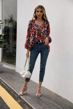 Load image into Gallery viewer, Floral Pleated Detail V-Neck Blouse
