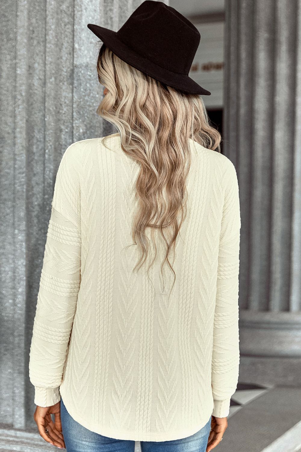 Dropped Shoulder Round Neck Knit Sweater