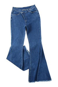 Asymmetrical Raw Hem Bell Bottom Jeans