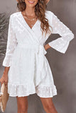 Swiss Dot Ruffled Tie-Waist Surplice Dress