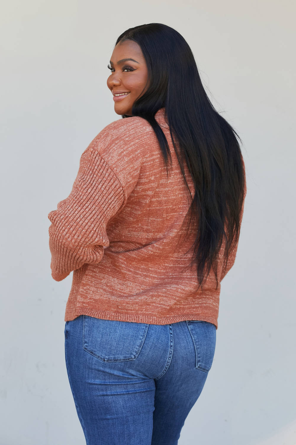 Sew In Love Full Size Mixed Knit Dropped Shoulder Sweater